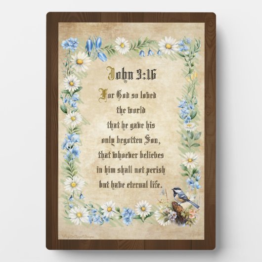 John 3:16 Bible Quote Tabletop Plaque with Easel (Devant)