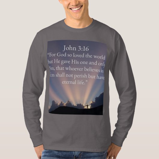 John 3:16 Bible Verse Men's Long Sleeve Tee Shirt (Voorkant)