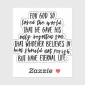 John 3:16 Bible Verse Vinyl Sticker (Feuille)