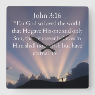 John 3:16 Bijbeltekst Wandklok Vierkante Klok