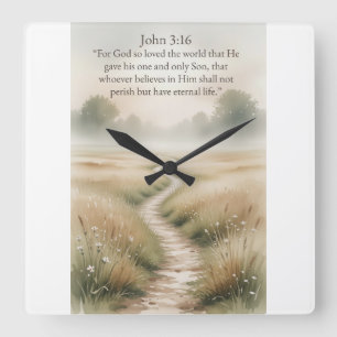 John 3:16 Bijbeltekst Wandklok Vierkante Klok