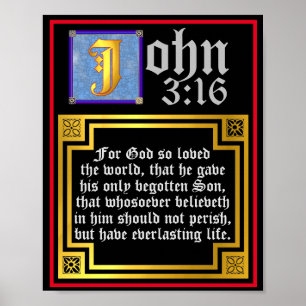 John 3:16 Blauw verlicht Letter Bijbelprijsopgave Poster