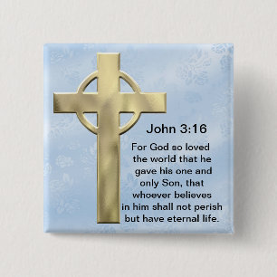John 3:16 (blauw) vierkante button 5,1 cm