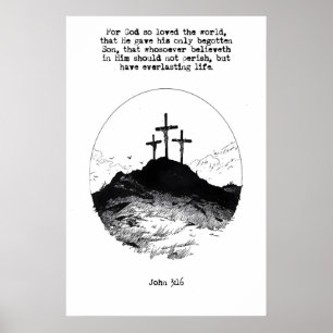 John 3 16 Calvary Hill-kunstprint Voor God Zo Heef Poster