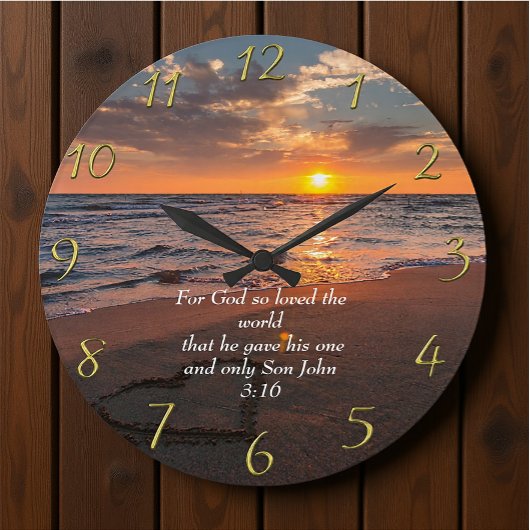 John 3:16 Christelijke Faith oceaan met zonsonderg Grote Klok