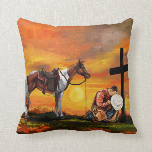 John 3:16 Cowboy bij het Cross Praying Christelijk Kussen