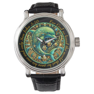 John 3:16 Elegante Dolfijn Horloge Goddelijke Gena