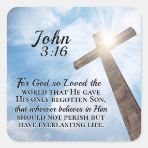 John 3:16 God was zo dol op het Wooden Kruis Vierkante Sticker