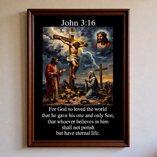 John 3:16 Kruisiging Calvarieberg Bliksemschicht  Poster