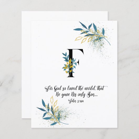 John 3:16, Letter F, Waterverf-scriptkaart (Voorkant / Achterkant)