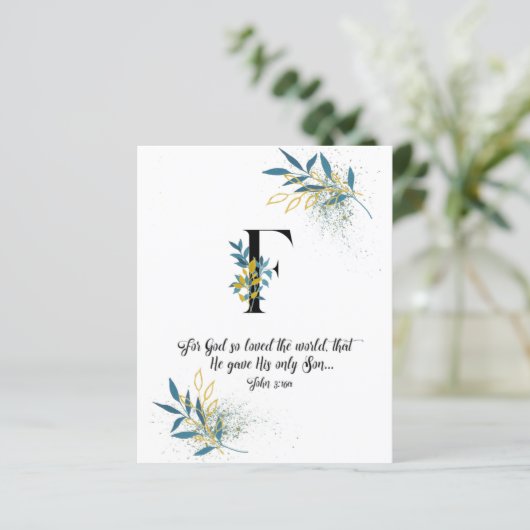 John 3:16, Letter F, Waterverf-scriptkaart (Staand voorkant)