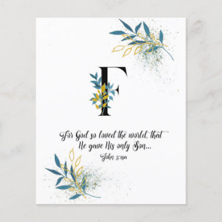 John 3:16, Letter F, Waterverf-scriptkaart