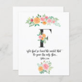 John 3:16, Lettre F, Carte d'écriture aquarelle (Devant / Derrière)