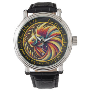 John 3:16 Levendige Vis Tijdstuk Stromend Geloof Horloge