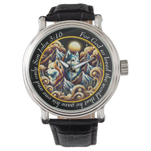 John 3:16 Majestueus Wolf Horloge Wildernis Gelove
