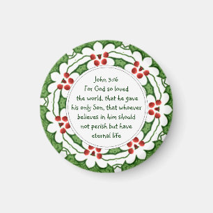 John 3:16 Manuscript met Kerstmis Holly Magneet