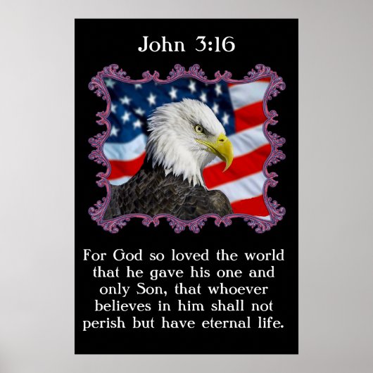 John 3:16 Met een adelaar voor een Amerikaanse vla Poster (Voorkant)