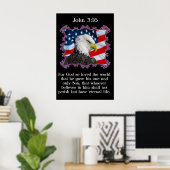John 3:16 Met een adelaar voor een Amerikaanse vla Poster (Thuiskantoor)