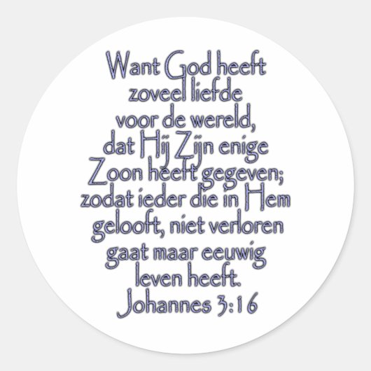 John 3:16 Nederlands Ronde Sticker (Voorkant)