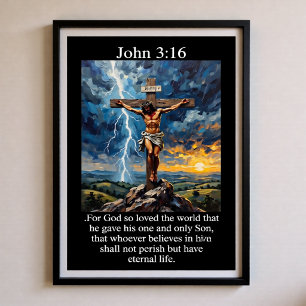 John 3:16 Onweer Zonsopgang Calvarie Kruis Poster