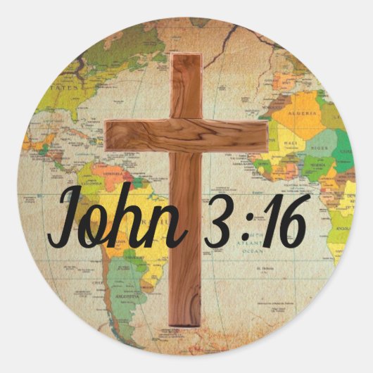 John 3:16 ronde sticker (Voorkant)