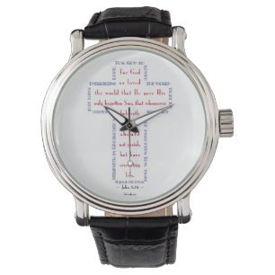 John 3:16 Rood, wit en blauw kruis Horloge