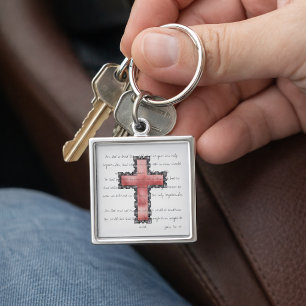 John 3:16 Roze waterverf Kruis Sleutelhanger