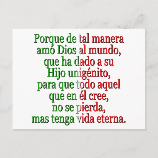 John 3:16 Spaans Briefkaart (Voorkant)