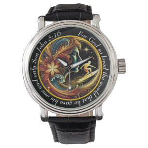 John 3:16 Surfer Tijdhorloge Oceaanreis Geloven Horloge
