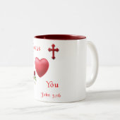John 3:16 tweekleurige koffiemok (Voorkant rechts)