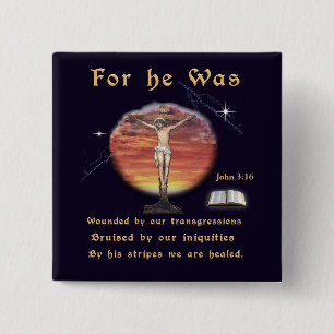 John 3:16 vierkante button 5,1 cm