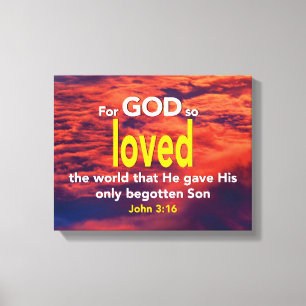 John 3:16 VOOR GOD ZO Christelijk VAN DE WERELD Canvas Afdruk