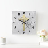 John 3:16 (wit) vierkante klok (Huis)