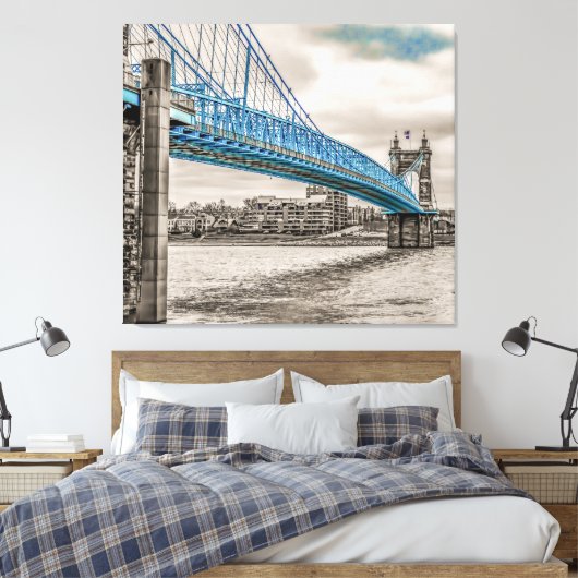 John A Roebling hangbrug Canvas Afdruk (Insitu (Slaapkamer))
