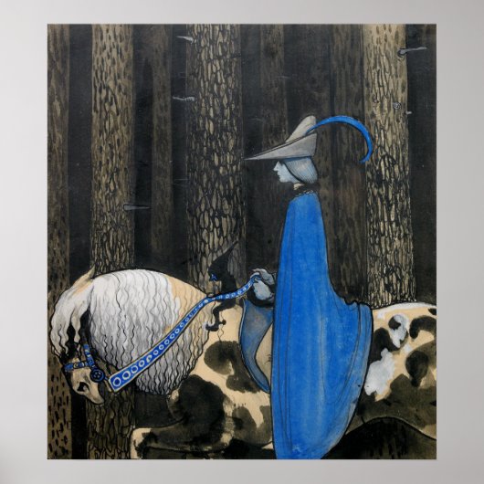 John Bauer - Då och då tog tomten label i tyglarna Poster (Voorkant)