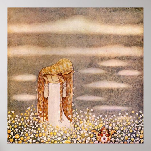 John Bauer Prinses in Flower Meadow Poster (Voorkant)