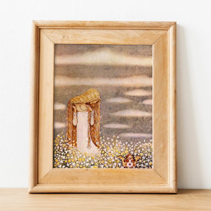 John Bauer Prinses in Flower Meadow Poster