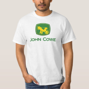 John Cowe met gezegde achteraan T-shirt