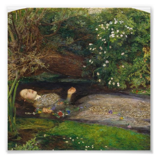John Everett Millais - Ophelia Foto Afdruk (Voorkant)