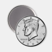 John F Kennedy Aimant à demi-dollar de pièce. (Recto/Verso)