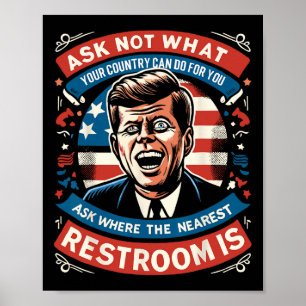 John F. Kennedy Grappig Patriottisch Toilet Meme 4 Poster