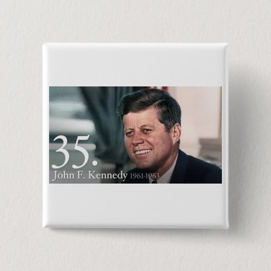 John F Kennedy Vierkante Button 5,1 Cm (Voorkant)