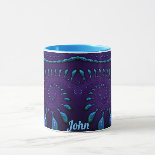 JOHN ~ GLOSSY 3D Zany Blue Fractal ~ Mug (Centre)