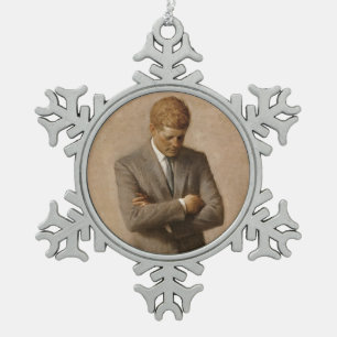 John Kennedy US Presidential White House Portret Tin Sneeuwvlok Ornament