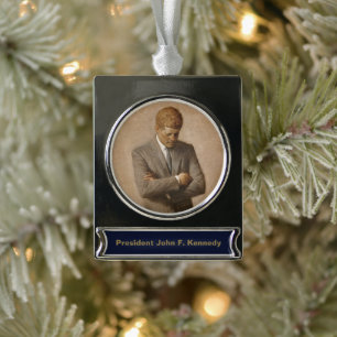 John Kennedy US Presidential White House Portret Verzilverd Banner Ornament