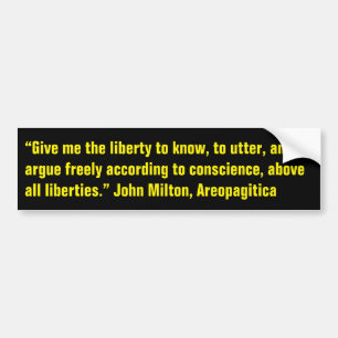 John Milton citeert over de vrijheid van meningsui Bumpersticker