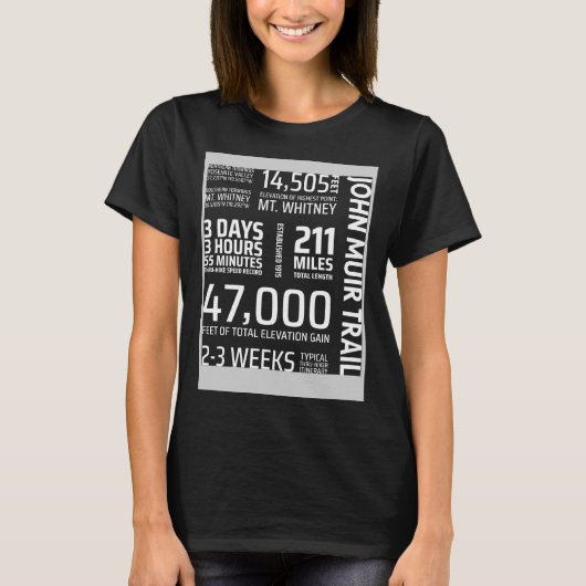 John Muir Trail ON BACK Mt Whitney JMT Thru Hike T-shirt (Voorkant)