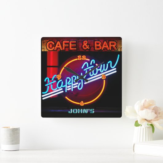 JOHN - Name Neon Sign Bar Mancave Den Clock Fun Vierkante Klok (Huis)