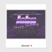 John Nom Prénom autocollant rétro lilas Anniversai (Feuille)