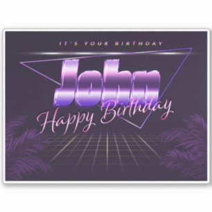 John Nom Prénom autocollant rétro lilas Anniversai